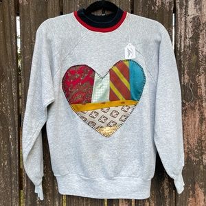 Silk Tie Patchwork Heart Sweatshirt